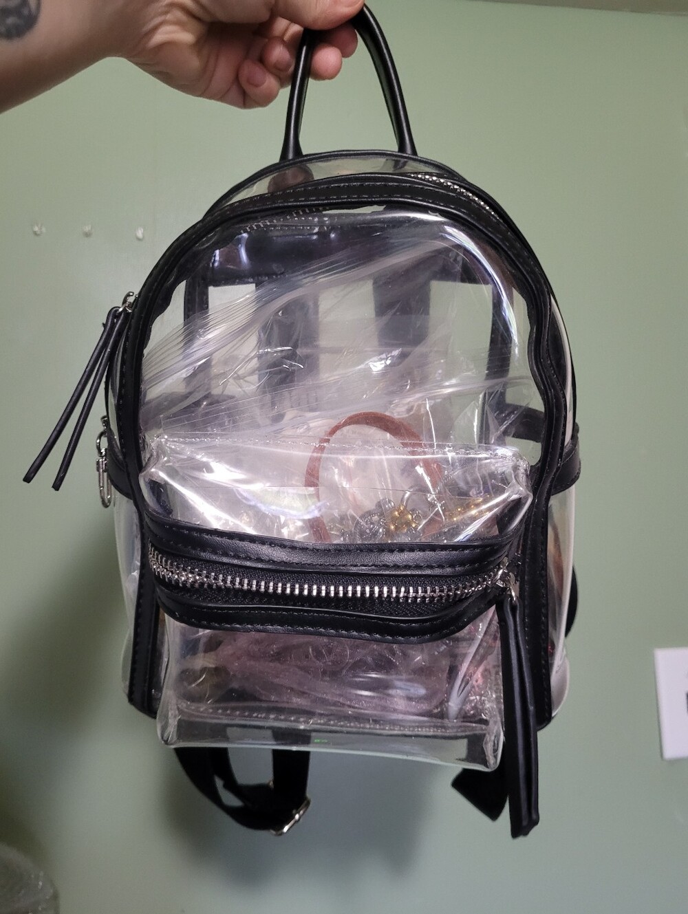 Jewelry Lot In Clear Plastic Backpack Vintage New Mixed Womens Kids Brooches Etc